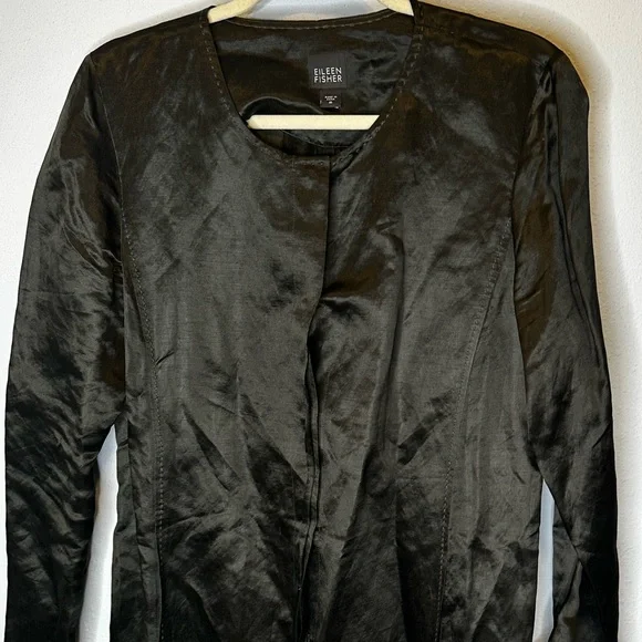 Eileen Fisher Olive Green Silk Linen Long Sleeves Duster dark green medium - Picture 2 of 12